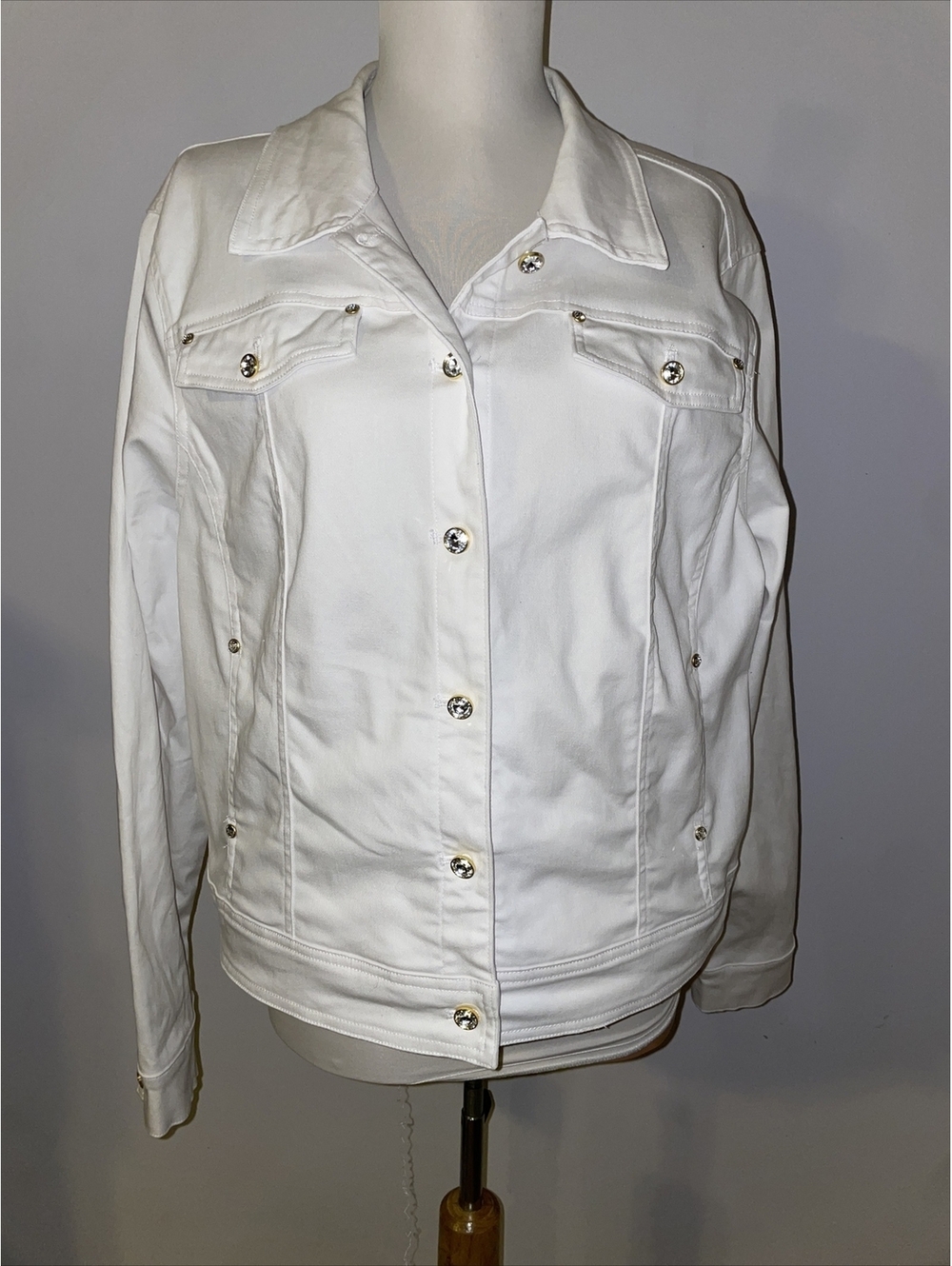 Quacker Factory Button-Front Jean Jacket White Size Large A275262